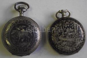 "Remontoir-Armada Watch" gazdagon cizellált duplafedeles niello ezüst zsebóra, számlap hib...