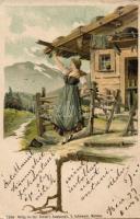 1899 Austrian highlander folklore from Tyrol litho, 1899 Osztrák folklór Tirolból litho
