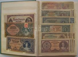 Kis vegyes gyűjtői bankjegy tétel albumba rendezve, 1900-as évek elejétől, közte 1902. 1000K piros &...