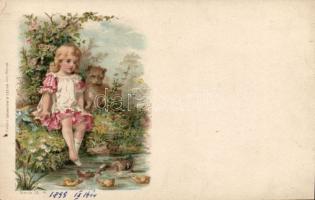 1899 Girl and cat litho (Rb)