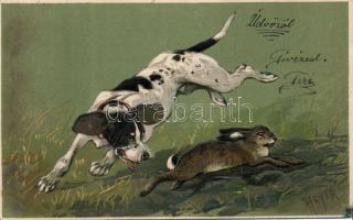 Hunting dog Emb. litho s: Heyer