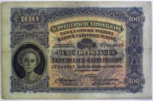 Svájc 1924.4.1. 100Fr T:III- (két kis lyuk)