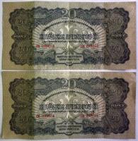 1944. 20P (2x) egymás utáni sorszámmal T:II (három helyen hajtva, de szép állapotban)