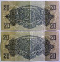 1944. 20P (2x) egymás utáni sorszámmal T:II (három helyen hajtva, de szép állapotban)
