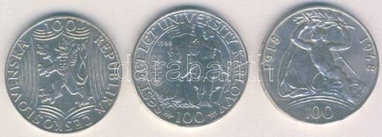 Csehszlovákia 1948. 100K Ag "Károly Egyetem 600. évfordulója" + 100K Ag "Függetlenség" +  100K Ag "Sztálin" T:1-,2 ph.
