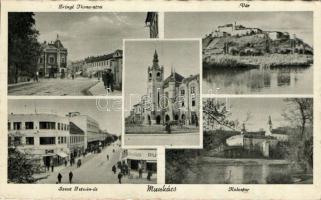 Munkács, Mukachevo; streets, cloister, castle, Munkács, Zrínyi Ilona utca, Szent István út, kolostor, vár
