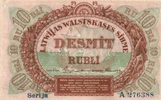 Litvánia 1919. 10R "A" széria T:II- (nagyon szép állapotban,de az egyik oldalon kis papírbeszakadások)