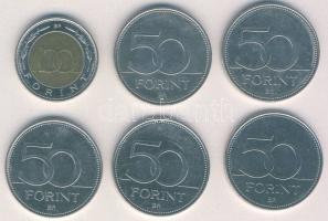 2002. 100Ft "Kossuth" + 2004-2007. 50Ft 5db klf emlékverete T:2