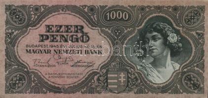 1945. 1000P bélyeg nélkül T:I- (kis saroktörés)