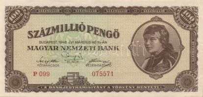 1946. 100.000.000P (2x) kétféle színváltozat T:I,I- + 100.000MP + 100.000BP + T:I,I- (foltos)