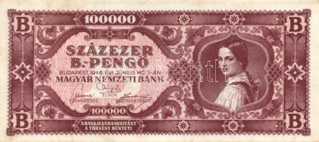 1946. 100.000.000P (2x) kétféle színváltozat T:I,I- + 100.000MP + 100.000BP + T:I,I- (foltos)