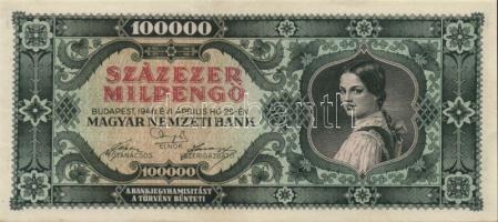 1946. 100.000.000P (2x) kétféle színváltozat T:I,I- + 100.000MP + 100.000BP + T:I,I- (foltos)