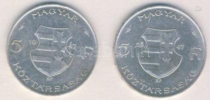 1947. 5Ft Ag (2x) "Kossuth" T:2