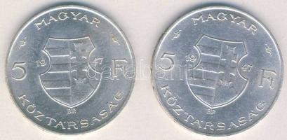 1947. 5Ft Ag (2x) "Kossuth" T:2 apró ph.