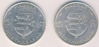 1947. 5Ft Ag (2x) "Kossuth" T:2,2- ph.