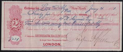 New York 1878. 2db klf váltó az utolsó budai polgármester Házmán Ferenc emigráns részére T:III