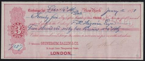 New York 1878. 2db klf váltó az utolsó budai polgármester Házmán Ferenc emigráns részére T:III