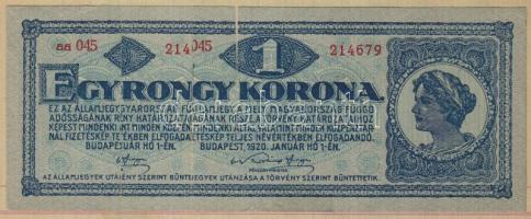 1920. 1K-ból összeragasztott "Egy Rongy Korona" korabeli humor