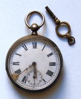 Ezüst "Ancre E Bronner / No: 13168" jelzéssel és sorszámmal ellátott zsebóra felhúzó kulccsal, hibás állapotban és sérült számlappal / Silver Ancre E Bronner pocket watch with serial number, no working