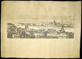 Olvashatatlan jelzéssel: Pest panoráma rézkarc-papír, 34/100, jelzett, 61x43 cm, kicsit foltos