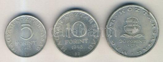 1948. 5Ft "Petőfi" + 10Ft "Széchenyi" + 20Ft "Táncsics" Ag sor T:2 ph.