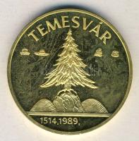 1989. "Erdély - Temesvár" aranyozott emlékérem T:PP