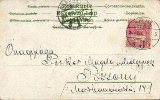 4 db üdvözlőlap 1900-1904 közte litho, kézzel festett, erotikus