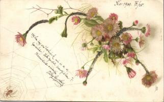 4 db üdvözlőlap 1900-1904 közte litho, kézzel festett, erotikus