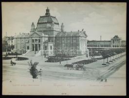 Zagreb Art Pavilion and Railway station; giant size postcard (23 × 31 cm) (wet damage)