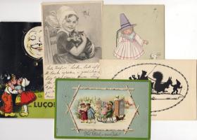 5 db gyerek, zöme litho, dombor