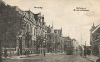 Pozsony Stefánia street with tram (cut)