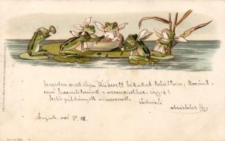 Frogs snail-dinner litho