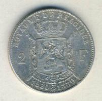 Belgium 1880. 2Fr Ag "I-II. Leopold" T:2/2-