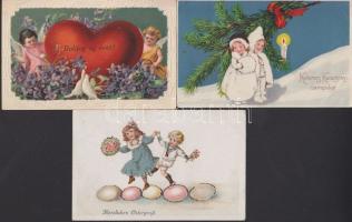 13 db vegyes régi motívumlap, közte jobb üdvözlőlapokkal és lithokkal / 13 mixed topic cards with ni...