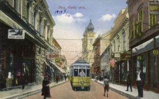 Pécs Király utca Spiegel József divatáruházával és villamossal (EK)