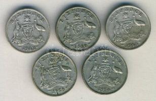 Ausztrália 1943-1958. Sixpence Ag (5x) klf évszámokkal! T:vegyes