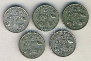 Ausztrália 1942-1959. Sixpence Ag (5x) klf évszámokkal! T:vegyes