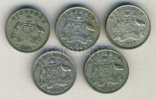 Ausztrália 1945-1957. Sixpence Ag (5x) klf évszámokkal! T:vegyes