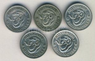 Ausztrália 1944-1954. 1Sh Ag (5x) klf évszámokkal! T:vegyes