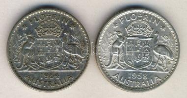 Ausztrália 1954-58. 1Fl Ag (2x) T:2,3 ph.