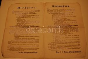 Hirdetmény országbiztonsági őrsereg (csendőrség) felállításáról magyar-német nyelven, Cs. kir. Hads. Főparancsnokság Pozsony, 1949 június 22. (gyűrött)