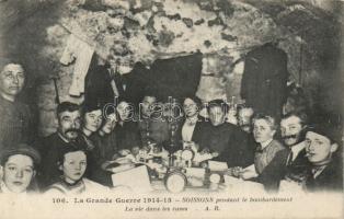 Military WWI civils in the bunker during bombing