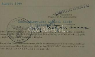 1944 Balkáni harctéri hőstettért matróznak horvát ezüst bátorsági érdemérmet adományozó okirat  Joac...