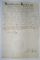 1834 Kinevezési okmány Kollár István püspök és Viber József pozsonyi prépost és későbbi püspök saját kezű aláírásaival, szárazpecséttel / Document with autograph signature of the Pressburg bishop and prepost, with dry seal