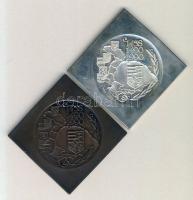 1990. MÉE-Mátyás király halálának 500. évfordulója Ag 50,3g és Br szögletes emlékérem pár,egyikük dísztokban T:PP,1