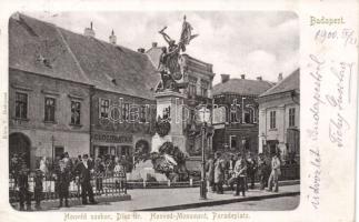 Budapest I. Dísz tér, honvéd-szobor Glogowatz aranyműves üzletével (levágott / cut)