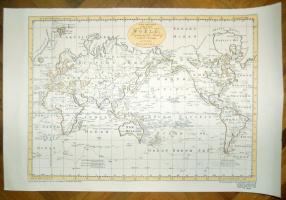 1790-es világtérkép modern reprodukciója 70x100