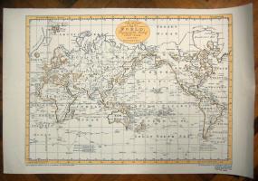 1790-es világtérkép modern reprodukciója 70x100