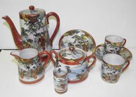 XIX. sz. vége Rendkívűl finom, kézzel festett kínai porcelán teáskészlet 2 személyes / Vintage delicate hand-painted Chinese chinaware tea-set