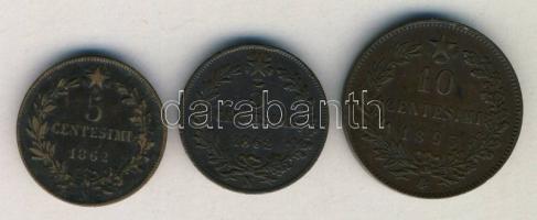 Olaszország 1862. 5c "Viktor Emanuel" (2x) + 1893. 10c "I. Umberto" T:3+,3